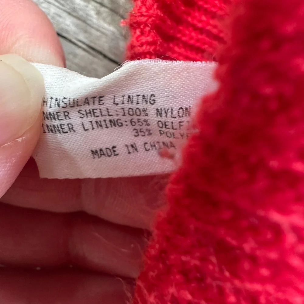 Vintage 90s Thinsulate Red Thermal Winter Gloves Quilted Ribbed Sz Medium Ski